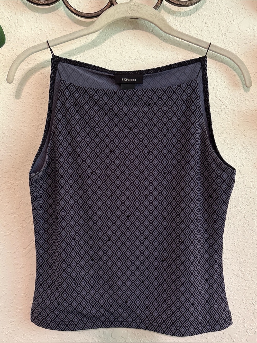 Vintage 90s Express Square-Neck Rhinestone Tank Top ✨ - Picture 2 of 6